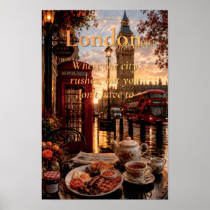Póster Mañanas londinenses Big Ben Cabina telefónica roja
