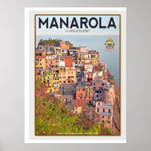 Póster Manarola Vineyard Sunset (blanco)
