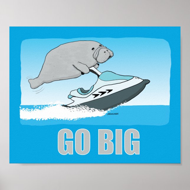 Póster Manatee amable y gracioso en un moto acuática (Frente)