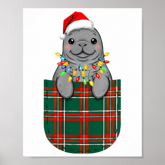 Póster Manatee Buffalo Plaid Green Red White Cket Christm (Frente)