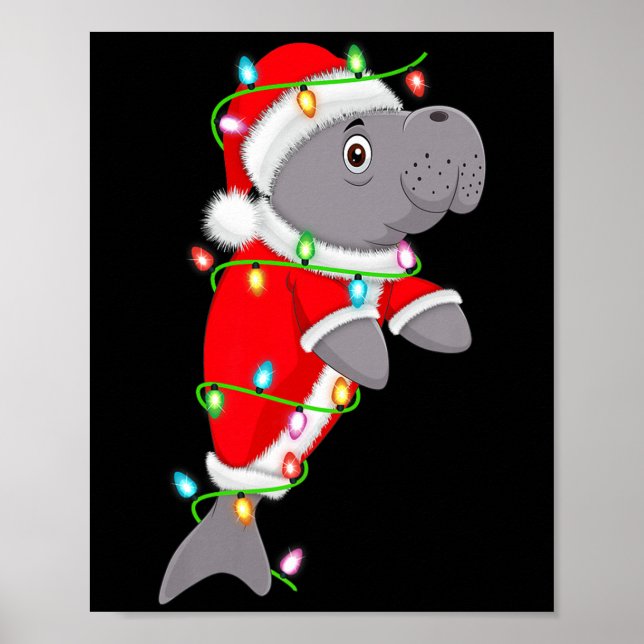 Póster Manatee Christmas Lights Santa Costume Cute Animal (Frente)