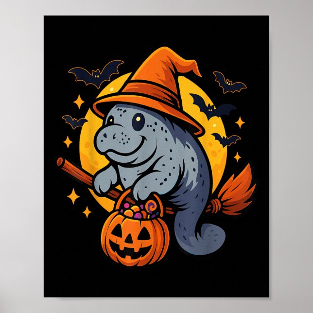 Póster Manatee Witch Hat Pumpkin Halloween Soky Season  (Frente)