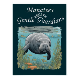 Póster Manatees Gentles Aquatic Guardians
