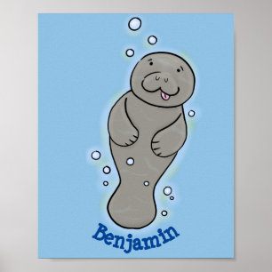 Póster Manatí de bebé con ilustracion de burbujas