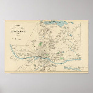 Póster Manchester, ciudad de NH, ciudad