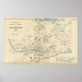 Póster Manchester, ciudad de NH, ciudad