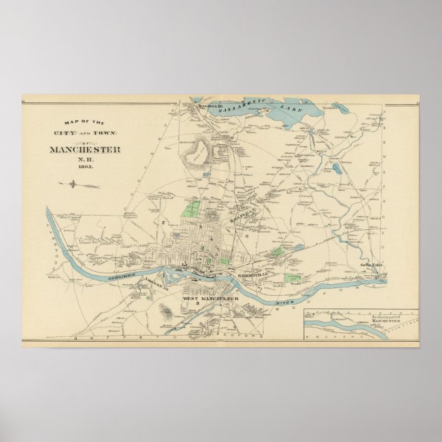 Póster Manchester, ciudad de NH, ciudad (Frente)