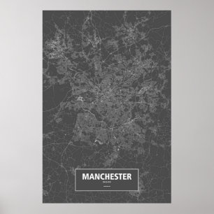 Póster Mánchester, Inglaterra (blanco sobre negro)