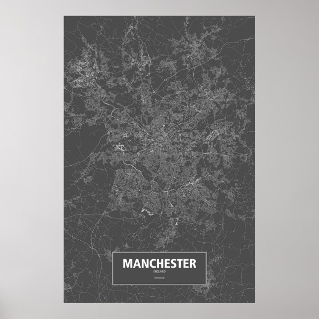 Póster Mánchester, Inglaterra (blanco sobre negro) (Frente)
