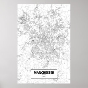 Póster Mánchester, Inglaterra (negro sobre blanco)