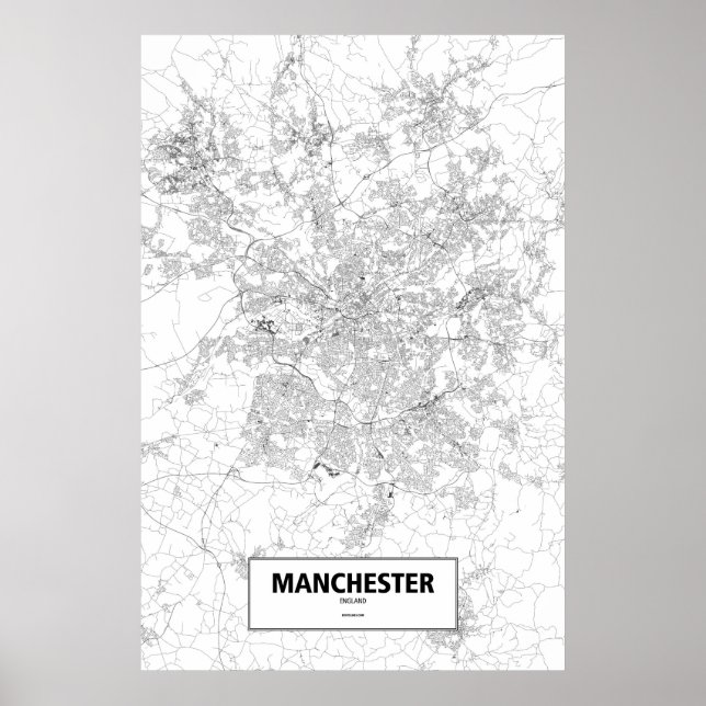 Póster Mánchester, Inglaterra (negro sobre blanco) (Frente)