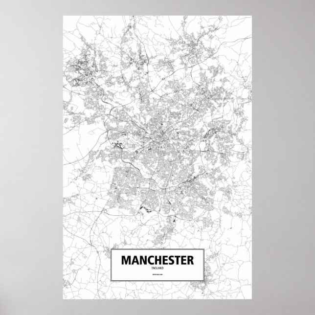 Póster Manchester, Inglaterra (negro sobre blanco) (Frente)
