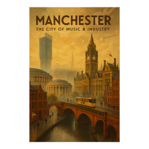 Póster Mánchester, Inglaterra – Una Ciudad de Música