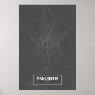 Póster Manchester, New Hampshire (blanco sobre negro)