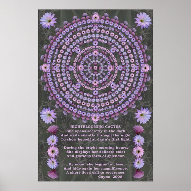 Póster Mandala 5 en floración nocturna con poema (Frente)