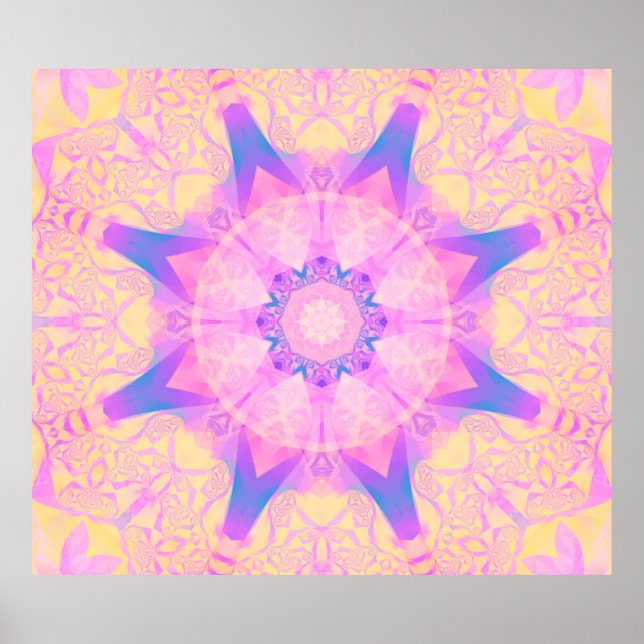 Póster Mandala abstracta retro digital. Flor brillante. B (Frente)