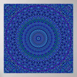 Póster Mandala adornada floral azul