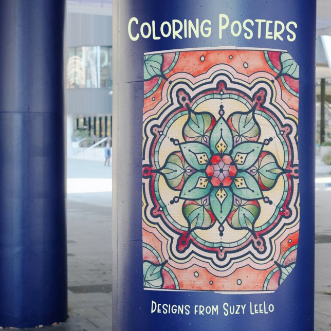 Póster Mandala Adult Coloring Poster (Unique Large Mandala Coloring Poster colored sample)