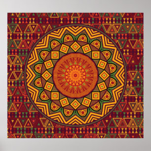 Póster Mandala africana, diseños circulares polinesios.