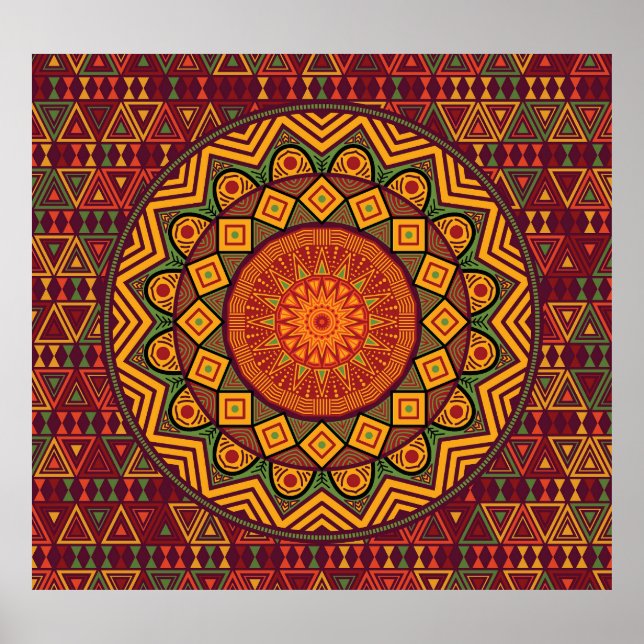 Póster Mandala africana, diseños circulares polinesios. (Frente)