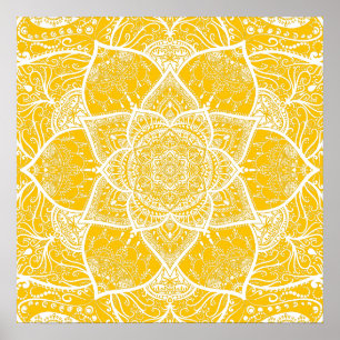 Póster Mandala amarilla y blanca - Loergans en miel