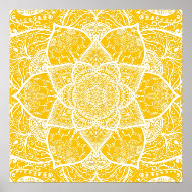 Póster Mandala amarilla y blanca - Loergans en miel (Frente)