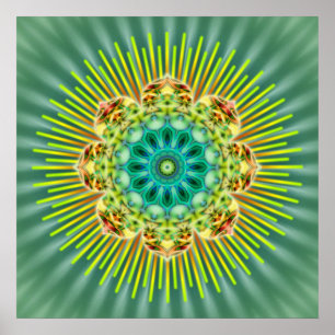 Póster Mandala amarillo verde   flor verde