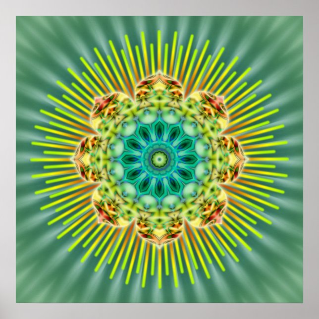 Póster Mandala amarillo verde | flor verde (Frente)