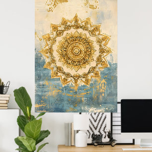 Póster mandala artístico, un intrincado motivo circular s