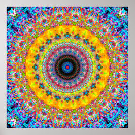 Póster Mandala azul brillante y amarilla