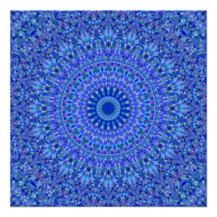 Póster Mandala azul del caleidoscopio del triángulo