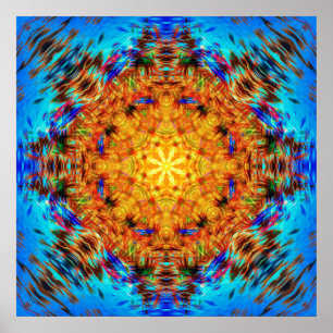 Póster Mandala azul eléctrico y oro ámbar de Faro Solar