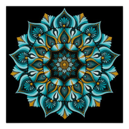 Póster Mandala azul elegante | Boho de geometría sagrada 