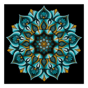 Póster Mandala azul elegante   Boho de geometría sagrada 