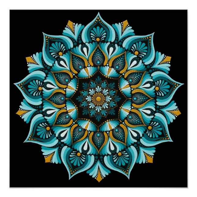 Póster Mandala azul elegante | Boho de geometría sagrada  (Anverso)