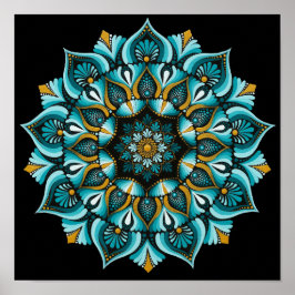 Póster Mandala azul elegante | Boho de geometría sagrada 