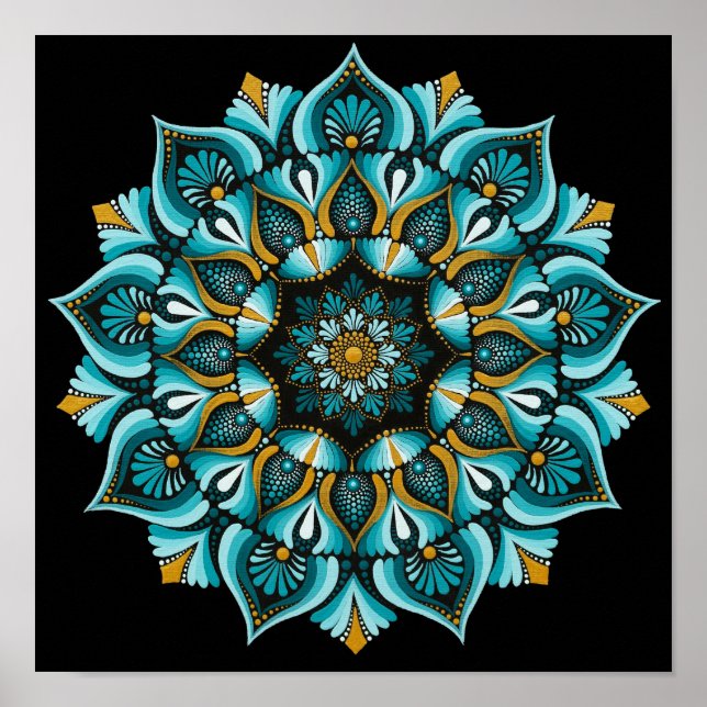 Póster Mandala azul elegante | Boho de geometría sagrada  (Frente)