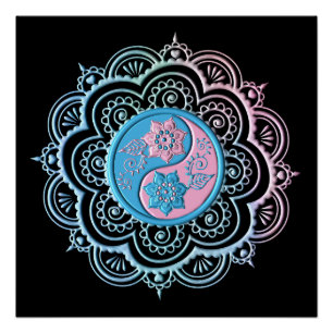 Póster Mandalá Azul y Rosa