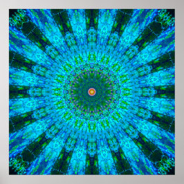 Póster Mandala azul y verde muy detallada