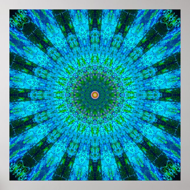 Póster Mandala azul y verde muy detallada (Frente)