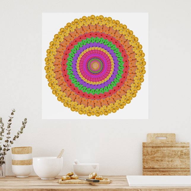 Póster Mandala Ball naranja amarillo verde - Poster (Cocina)