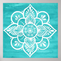 Mandala blanca de color turquesa