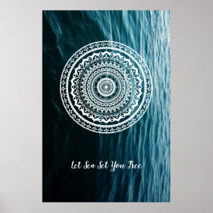 Póster Mandalá Blanco Deja que el mar te libere