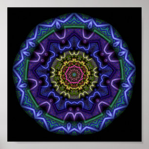Póster Mandalá caleidoscópico violeta cósmico