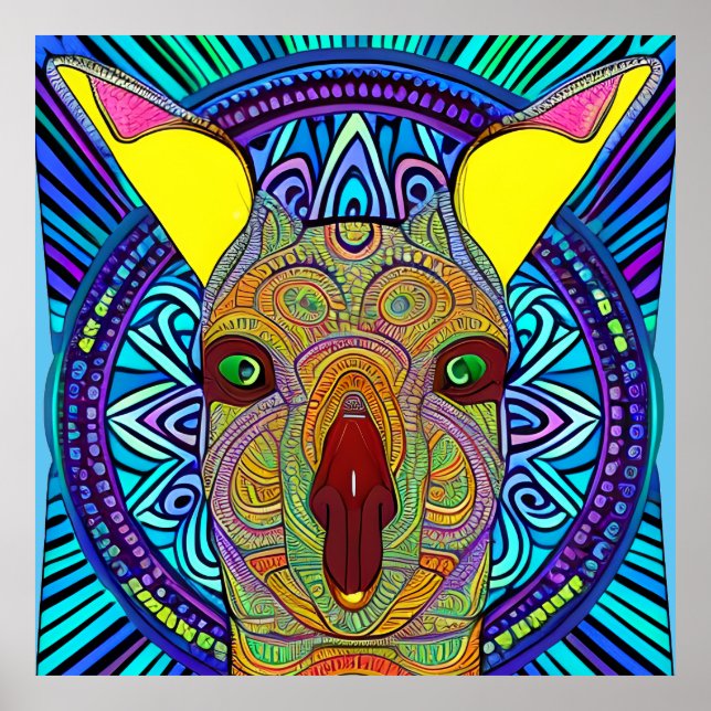 Póster Mandala canguro colorida única interesante (Frente)