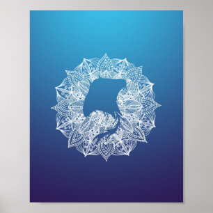 Póster Mandala Circle Manta Ray Azul
