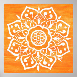 Póster Mandala color Naranja blanco acuarela