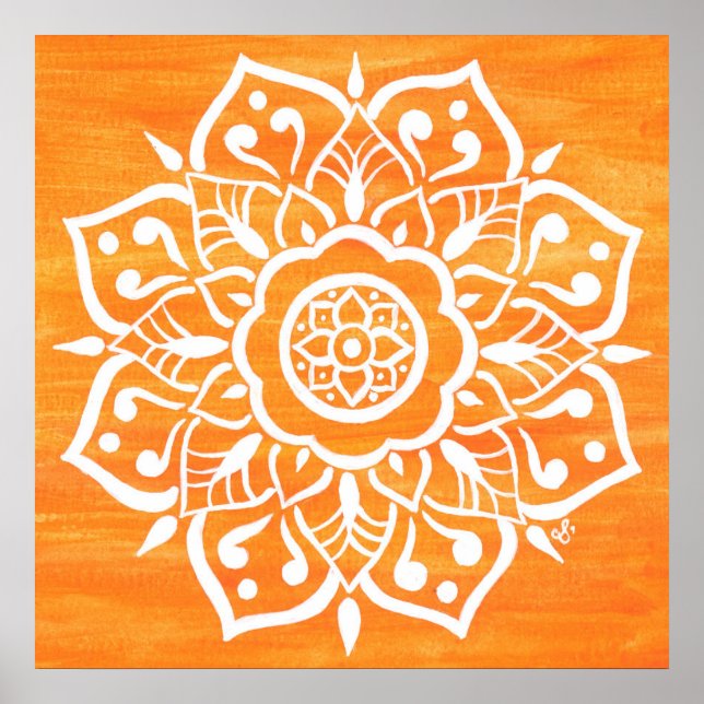 Póster Mandala color Naranja blanco acuarela (Frente)