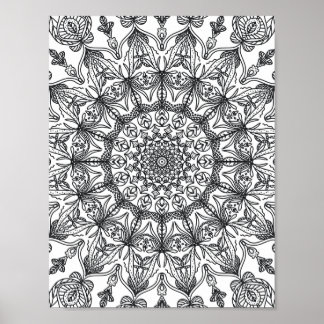 Póster Mandala Coloración de Doodle para adultos este col