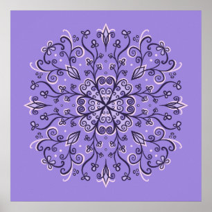 Póster Mandala con copo de nieve púrpura - Elegante ornam